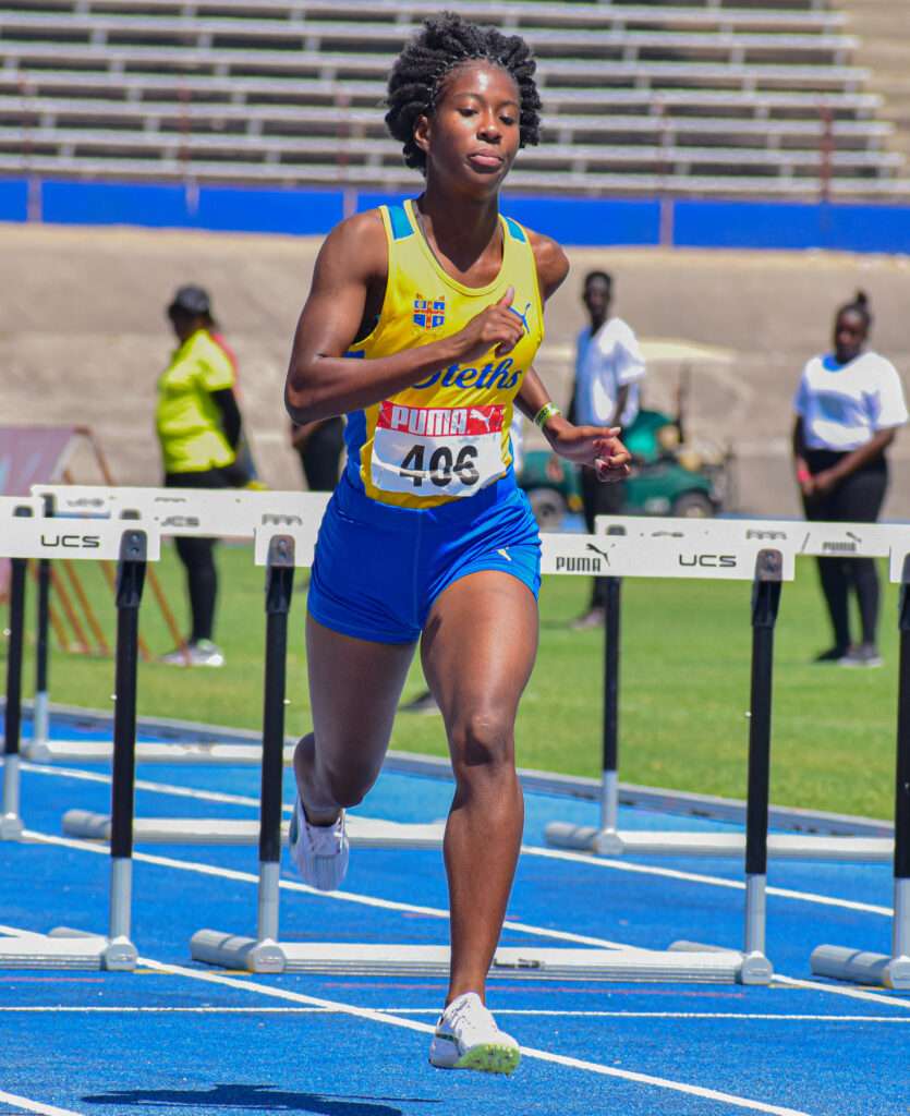 Habiba Harris, St. Elizabeth Technical claims victory in the U20 100m Hurdles - JAAA/Puma Carifta Trials 2023